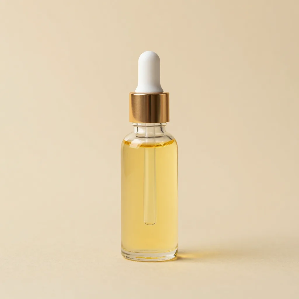 A small glass bottle of golden emu oil